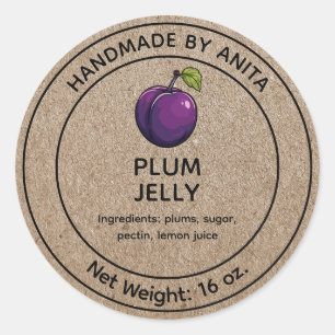 Plum Jam Jelly Jar Label Kraft Paper Style