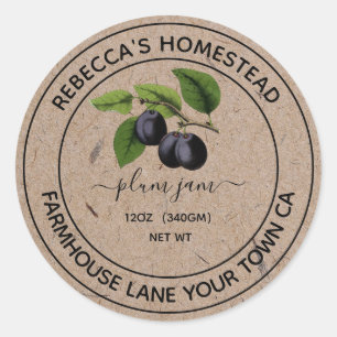 Plum Jam Kraft Paper Canning Jar Labels