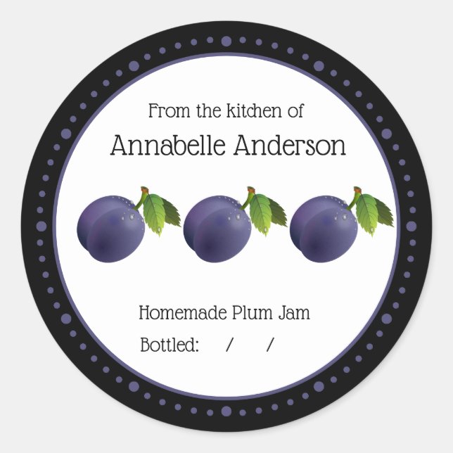 Plum Jam Modern Minimalist Personalize Classic Round Sticker (Front)
