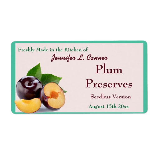 Plum Jam or Preserves Fruit Canning Jar Label