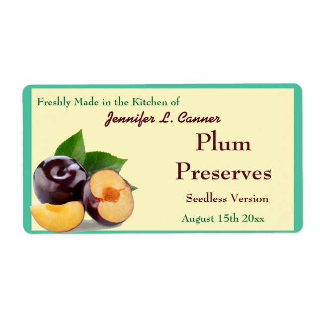 Plum Jam or Preserves  II Fruit Canning Jar Label (Front)