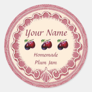 Plum Jam Personalize Pink Classic Round Sticker
