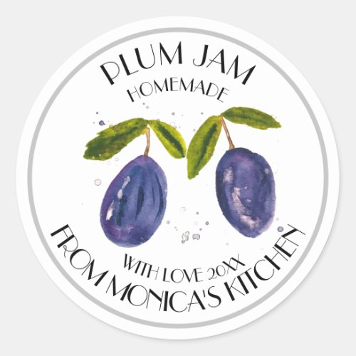 Plum Jam Watercolor Fruit Kitchen Preserves Classi Classic Round Sticker