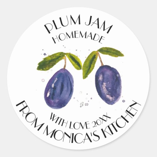 Plum Jam Watercolor Fruit Kitchen Preserves Classic Round Sticker