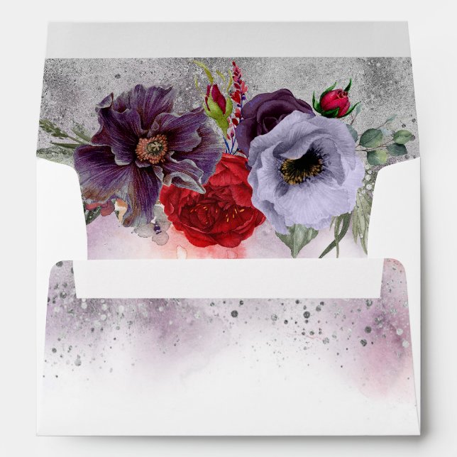 Plum Lavender and Burgundy Floral Silver Glitter Envelope (Back (Bottom))