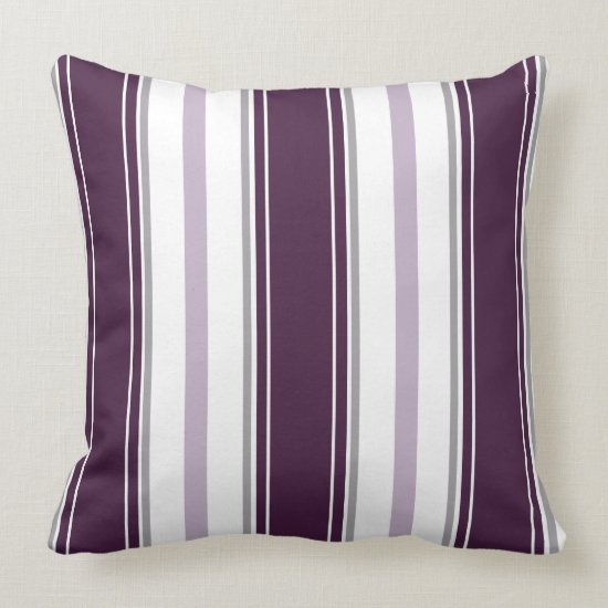 Plum Lavender Gray White Vertical Stripes  | Throw Pillow