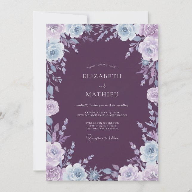 Plum Lavender Peony Wedding Invitation (Front)