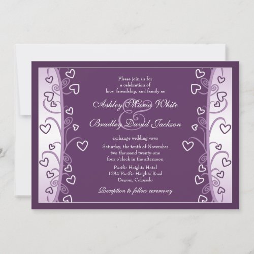 Plum Lavender Purple Hearts Wedding Invitation