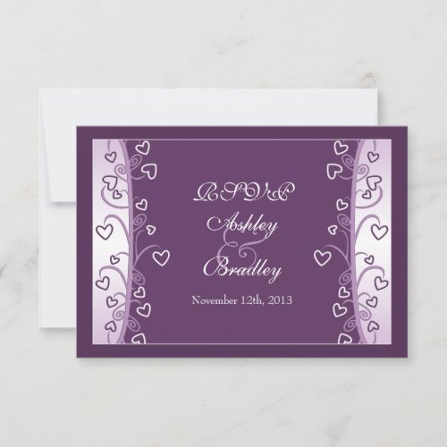 Plum Lavender Purple Hearts Wedding RSVP Card