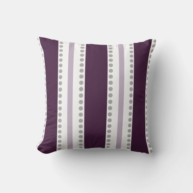 Plum Lavender White Stripes Gray Polka Dots | Throw Pillow (Front)