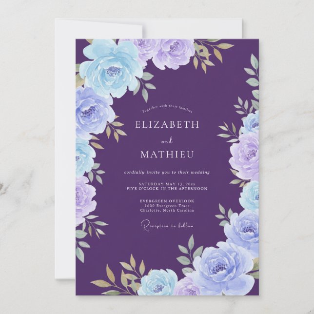 Plum Lavish Botanical Wedding Invitation (Front)