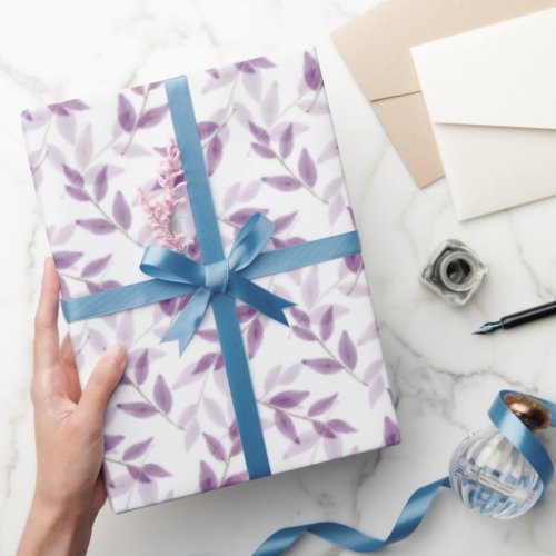 Plum Layered Watercolor Leaves Pattern Wrapping Paper