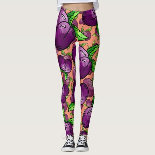 plum leggings fruity print gym apparel