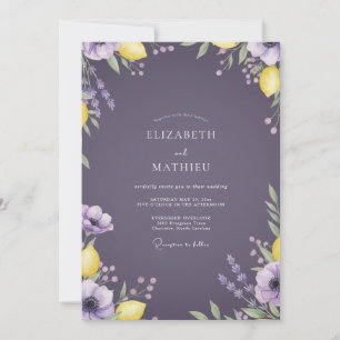 Plum Lemon Lavender Eucalyptus Wedding Invitation