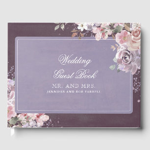 Plum Lilac and Mauve Vintage Floral Wedding Guest Book