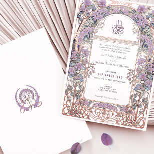 Plum Lilac Art Nouveau Inspired Islamic Wedding Invitation