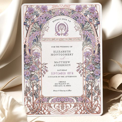 Plum  Lilac Art Nouveau Love Union Invitation
