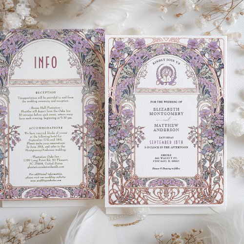 Plum  Lilac Art Nouveau Love Union Invitation