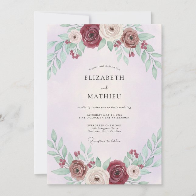 Plum Lilac Peony Wedding Invitation (Front)