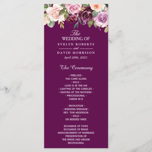 Plum Lilac Purple Blush Floral Chic Wedding Program - Plum Lilac Purple Blush Floral Chic Wedding Program Card. For further customization, please click the "customize further" link and use our design tool to modify this template. If you need help or matching items, please contact me.