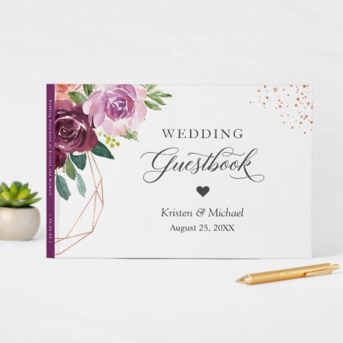 Plum Lilac Purple Floral Rose Gold Wedding Guest Book - Customize this "Plum Lilac Purple Floral Rose Gold Wedding Guestbook" to add a special touch. It's easy to personalize to match your wedding colors, styles and theme. For further customization, please click the "customize further" link and use our design tool to modify this template.