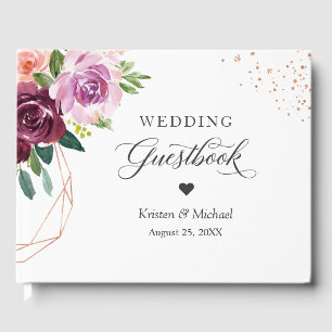 Plum Lilac Purple Floral Rose Gold Wedding Guest Book