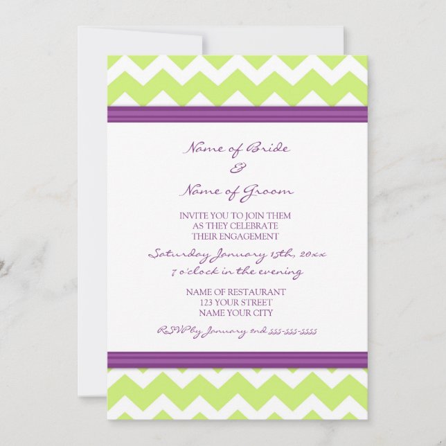 Plum Lime Chevron Engagement Party Invitations (Front)