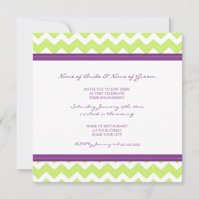 Plum Lime Chevron Engagement Party Invitations (Front)