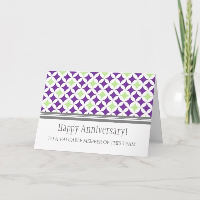 Plum Lime Circles Employee Anniversary Card (Front)
