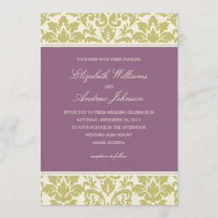 PLUM & LIME DAMASK WEDDING INVITATION