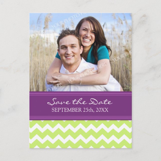 Plum Lime Photo Save the Date Wedding Postcards (Front)