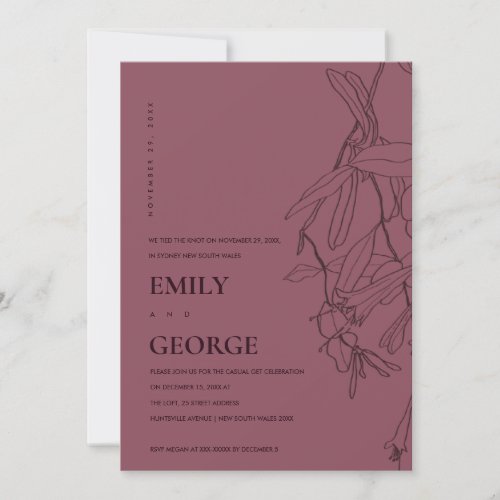 PLUM LINE DRAWING FLORAL WE TIED THE KNOT INVITE