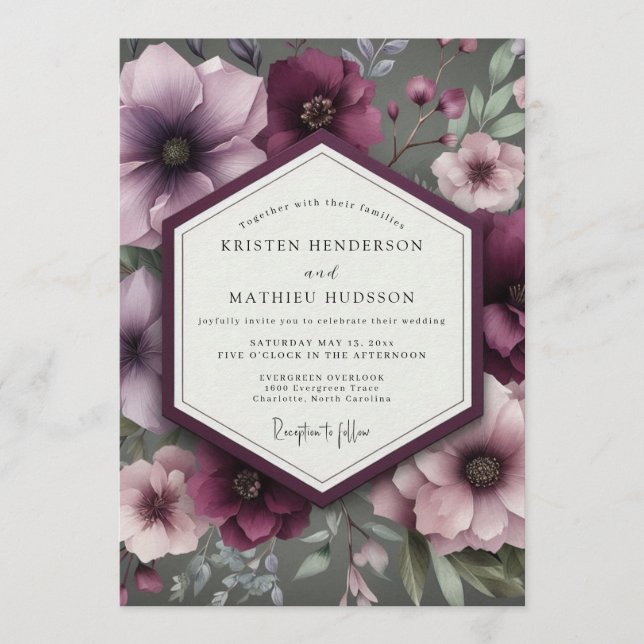 Plum Lush Anemone Wedding Invitation (Front)