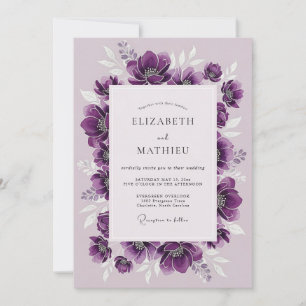 Plum Lush Anemone Winter Wedding Invitation