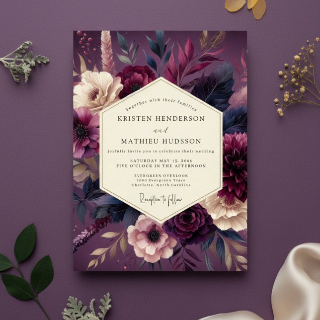 Plum Lush Botanical Romance Wedding Invitation (Creator Uploaded)
