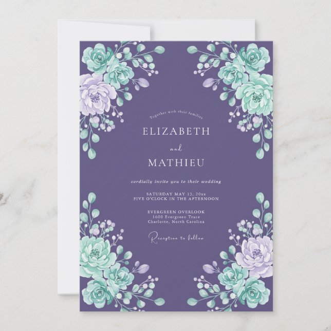 Plum Lustrous Botanical Wedding Invitation (Front)