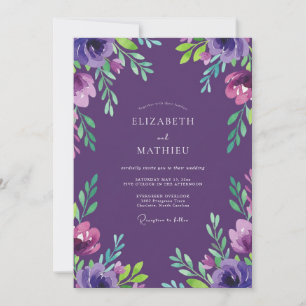 Plum Magenta Foliage Eucalyptus Wedding Invitation