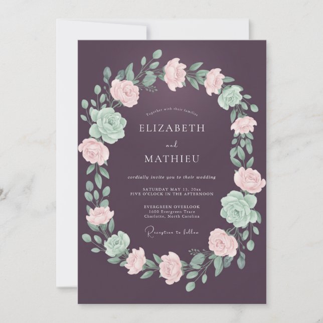 Plum Majestic Evening Wedding Invitation (Front)