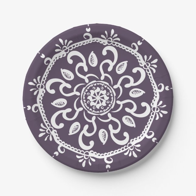 Plum Mandala Paper Plates (Front)