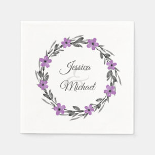 Plum Mauve Gray Black Watercolor Floral Wreath Napkins