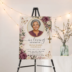 Plum Mauve Ivory Floral Photo Catholic Memorial Foam Board