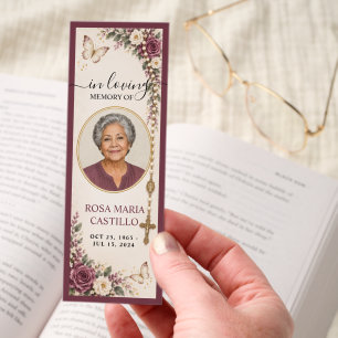 Plum Mauve Purple Floral Photo Funeral Memorial Bookmarks