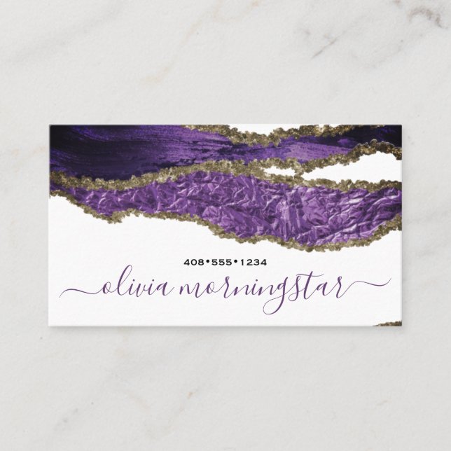 Plum Mauve Purple Torn Faux Foil  Business Card (Front)