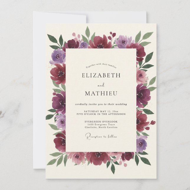Plum Mauve Ranunculus Eucalyptus Wedding Invitation (Front)