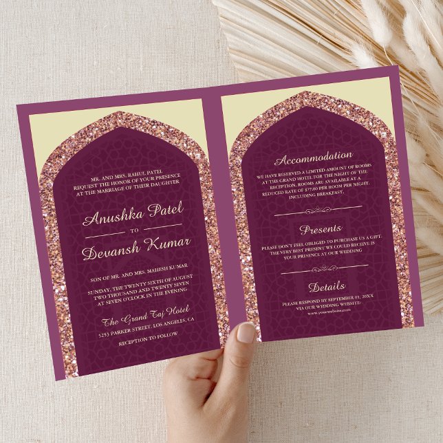 Plum Mauve Rose Gold All in One Indian Wedding Invitation (Creator Uploaded)