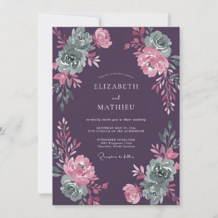 Plum Mauve Succulent Eucalyptus Wedding Invitation