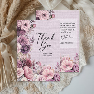 Plum Mauve Watercolor Floral Wedding Thank You