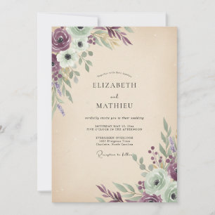 Plum Mauve Wildflower Wedding Invitation