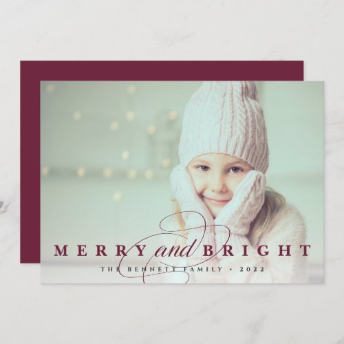 Plum  Merry  Bright Photo Holiday Card