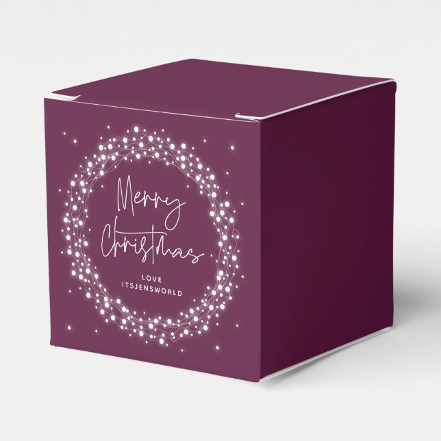 Plum Merry Christmas Sparkling Lights Favor Boxes (Front Side)